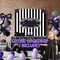 Purple Black Balloon Arch Garland Kit with Gothic Backdrop, Bow Star Mylar Balloons, Black White Striped Party Decor for Gothic Birthday, Halloween, K-Pop & Spooky Themed Events
